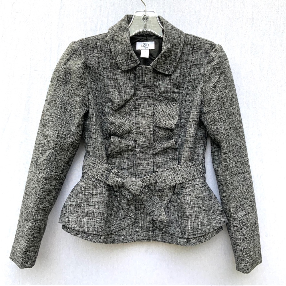 Loft Belted Tie Waist Ruffled Jacket Gray Size 0P